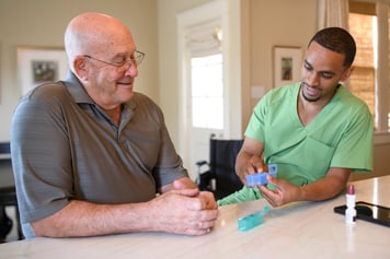 Patient and nurse reviewing medications