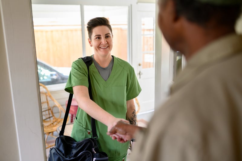 home health nurse arriving to patients house