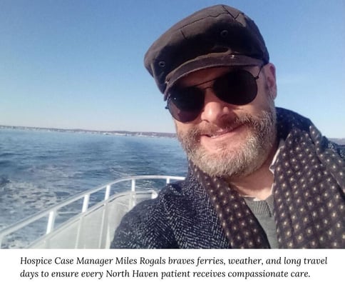 Smiling man with sunglasses on the deck of a ferry- Miles Rogals